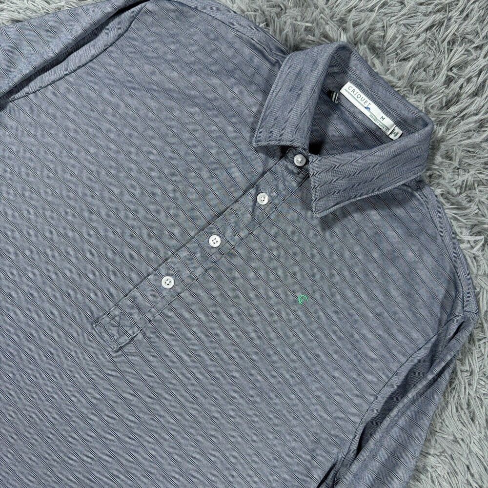 Criquet Shirt Medium Blue Gray Polo Golf Rugby Players Striped Pima Cotton Mens